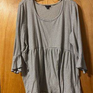 Torrid white with black stripe babydoll top with ruffle cuffs. Size 2